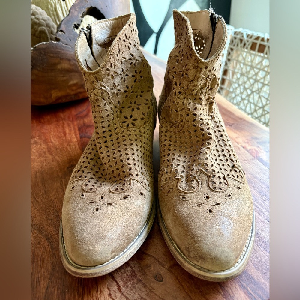 Brown Suede Ankle Boots with Cutout Design